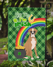 Load image into Gallery viewer, Natural Eared Fawn Boxer St. Patrick's Garden Flag – "Kiss Me I’m Irish" with Pot of Gold &amp; Rainbow