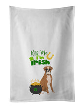 Load image into Gallery viewer, Natural Eared Fawn Boxer St. Patrick's Day White Kitchen Towel Set of 2 Dish Towels