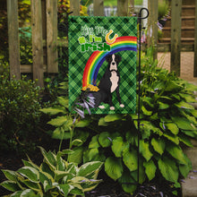 Load image into Gallery viewer, Natural Eared Black Boxer St. Patrick's Garden Flag – "Kiss Me I’m Irish" with Pot of Gold &amp; Rainbow