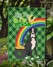 Load image into Gallery viewer, Natural Eared Black Boxer St. Patrick's Garden Flag – "Kiss Me I’m Irish" with Pot of Gold &amp; Rainbow