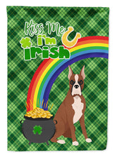 Load image into Gallery viewer, Red Fawn Boxer St. Patrick's Garden Flag – "Kiss Me I’m Irish" with Pot of Gold &amp; Rainbow