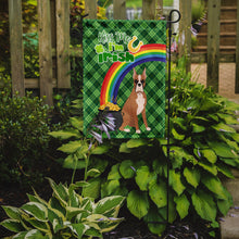 Load image into Gallery viewer, Fawn Boxer St. Patrick's Garden Flag – "Kiss Me I’m Irish" with Pot of Gold &amp; Rainbow