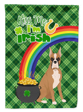 Load image into Gallery viewer, Fawn Boxer St. Patrick's Garden Flag – "Kiss Me I’m Irish" with Pot of Gold &amp; Rainbow
