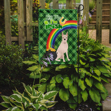 Load image into Gallery viewer, White Boxer St. Patrick's Garden Flag – "Kiss Me I’m Irish" with Pot of Gold &amp; Rainbow