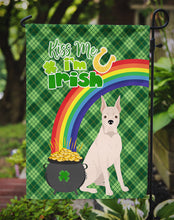 Load image into Gallery viewer, White Boxer St. Patrick's Garden Flag – "Kiss Me I’m Irish" with Pot of Gold &amp; Rainbow