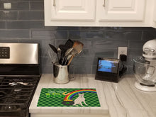 Load image into Gallery viewer, White Boxer St. Patrick's Day Glass Cutting Boards – Durable, Decorative Kitchen Art Large