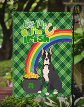 Load image into Gallery viewer, Black Boxer St. Patrick's Garden Flag – "Kiss Me I’m Irish" with Pot of Gold &amp; Rainbow