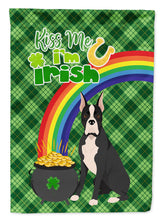 Load image into Gallery viewer, Black Boxer St. Patrick's Garden Flag – "Kiss Me I’m Irish" with Pot of Gold &amp; Rainbow