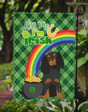 Load image into Gallery viewer, Black and Tan Cavalier Spaniel St. Patrick's Garden Flag – "Kiss Me I’m Irish" with Pot of Gold &amp; Rainbow