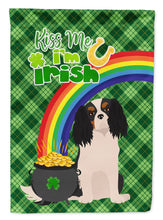 Load image into Gallery viewer, Tricolor Cavalier Spaniel St. Patrick's Garden Flag – "Kiss Me I’m Irish" with Pot of Gold &amp; Rainbow