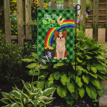 Load image into Gallery viewer, Longhaired Red and White Chihuahua St. Patrick's Garden Flag – "Kiss Me I’m Irish" with Pot of Gold &amp; Rainbow