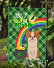 Load image into Gallery viewer, Longhaired Red and White Chihuahua St. Patrick's Garden Flag – "Kiss Me I’m Irish" with Pot of Gold &amp; Rainbow
