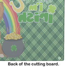 Load image into Gallery viewer, Longhaired Red and White Chihuahua St. Patrick's Day Glass Cutting Boards – Durable, Decorative Kitchen Art Large