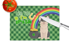 Load image into Gallery viewer, Longhaired Black and White Chihuahua St. Patrick's Day Glass Cutting Boards – Durable, Decorative Kitchen Art Large