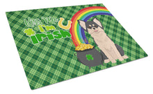 Load image into Gallery viewer, Longhaired Black and White Chihuahua St. Patrick's Day Glass Cutting Boards – Durable, Decorative Kitchen Art Large