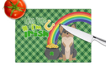 Load image into Gallery viewer, Longhaired Black and Tan Chihuahua St. Patrick's Day Glass Cutting Boards – Durable, Decorative Kitchen Art Large