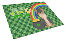 Load image into Gallery viewer, Longhaired Black and Tan Chihuahua St. Patrick's Day Glass Cutting Boards – Durable, Decorative Kitchen Art Large