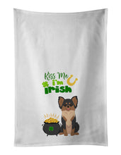 Load image into Gallery viewer, Longhaired Black and Tan Chihuahua St. Patrick's Day White Kitchen Towel Set of 2 Dish Towels