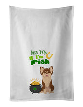 Load image into Gallery viewer, Longhaired Chocolate and White Chihuahua St. Patrick's Day White Kitchen Towel Set of 2 Dish Towels