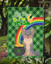 Load image into Gallery viewer, Longhaired Blue and Tan Chihuahua St. Patrick's Garden Flag – "Kiss Me I’m Irish" with Pot of Gold &amp; Rainbow