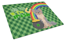Load image into Gallery viewer, Longhaired Blue and Tan Chihuahua St. Patrick's Day Glass Cutting Boards – Durable, Decorative Kitchen Art Large