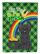 Load image into Gallery viewer, Longhaired Black Chihuahua St. Patrick's Garden Flag – "Kiss Me I’m Irish" with Pot of Gold &amp; Rainbow