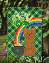 Load image into Gallery viewer, Longhaired Red Chihuahua St. Patrick's Garden Flag – "Kiss Me I’m Irish" with Pot of Gold &amp; Rainbow