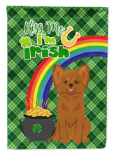 Load image into Gallery viewer, Longhaired Red Chihuahua St. Patrick's Garden Flag – "Kiss Me I’m Irish" with Pot of Gold &amp; Rainbow