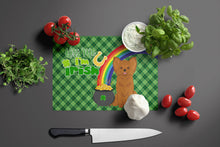 Load image into Gallery viewer, Longhaired Red Chihuahua St. Patrick's Day Glass Cutting Boards – Durable, Decorative Kitchen Art Large