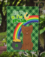 Load image into Gallery viewer, Longhaired Chocolate Chihuahua St. Patrick's Garden Flag – "Kiss Me I’m Irish" with Pot of Gold &amp; Rainbow