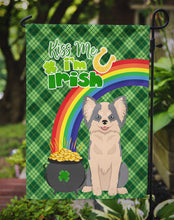 Load image into Gallery viewer, Longhaired Blue and White Chihuahua St. Patrick's Garden Flag – "Kiss Me I’m Irish" with Pot of Gold &amp; Rainbow