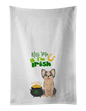 Load image into Gallery viewer, Longhaired Blue and White Chihuahua St. Patrick's Day White Kitchen Towel Set of 2 Dish Towels