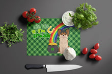 Load image into Gallery viewer, Longhaired Black and Red Chihuahua St. Patrick's Day Glass Cutting Boards – Durable, Decorative Kitchen Art Large