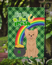 Load image into Gallery viewer, Longhaired Gold Chihuahua St. Patrick's Garden Flag – "Kiss Me I’m Irish" with Pot of Gold &amp; Rainbow