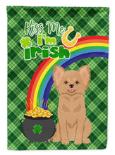 Load image into Gallery viewer, Longhaired Gold Chihuahua St. Patrick's Garden Flag – "Kiss Me I’m Irish" with Pot of Gold &amp; Rainbow