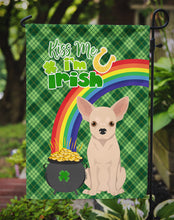 Load image into Gallery viewer, Fawn Chihuahua St. Patrick's Garden Flag – "Kiss Me I’m Irish" with Pot of Gold &amp; Rainbow