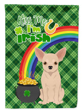 Load image into Gallery viewer, Fawn Chihuahua St. Patrick's Garden Flag – "Kiss Me I’m Irish" with Pot of Gold &amp; Rainbow