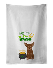 Load image into Gallery viewer, Chocolate and Tan Chihuahua St. Patrick's Day White Kitchen Towel Set of 2 Dish Towels