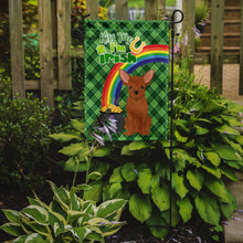 Load image into Gallery viewer, Red Chihuahua St. Patrick's Garden Flag – "Kiss Me I’m Irish" with Pot of Gold &amp; Rainbow