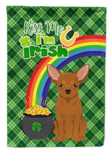 Load image into Gallery viewer, Red Chihuahua St. Patrick's Garden Flag – "Kiss Me I’m Irish" with Pot of Gold &amp; Rainbow