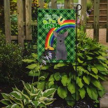 Load image into Gallery viewer, Blue Chihuahua St. Patrick's Garden Flag – "Kiss Me I’m Irish" with Pot of Gold &amp; Rainbow