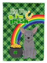 Load image into Gallery viewer, Blue Chihuahua St. Patrick's Garden Flag – "Kiss Me I’m Irish" with Pot of Gold &amp; Rainbow