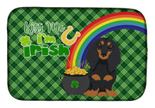 Load image into Gallery viewer, Longhair Black and Tan Dachshund St. Patrick's Day Dish Drying Mat – Absorbent, Artistic Kitchen Essentials