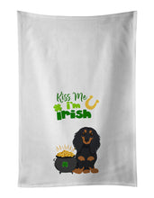 Load image into Gallery viewer, Longhair Black and Tan Dachshund St. Patrick's Day White Kitchen Towel Set of 2 Dish Towels