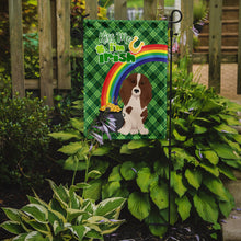 Load image into Gallery viewer, Longhair Red Pedbald Dachshund St. Patrick's Garden Flag – "Kiss Me I’m Irish" with Pot of Gold &amp; Rainbow