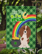Load image into Gallery viewer, Longhair Red Pedbald Dachshund St. Patrick's Garden Flag – "Kiss Me I’m Irish" with Pot of Gold &amp; Rainbow