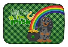 Load image into Gallery viewer, Longhair Blue and Tan Dapple Dachshund St. Patrick's Day Dish Drying Mat – Absorbent, Artistic Kitchen Essentials