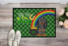 Load image into Gallery viewer, Longhair Blue and Tan Dapple Dachshund St. Patrick's Day Doormat - 24x36 Decorative Floor Mat – Indoor/Outdoor Rug with Artistic Flair