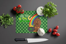Load image into Gallery viewer, Longhair Chocolate and Tan Dachshund St. Patrick's Day Glass Cutting Boards – Durable, Decorative Kitchen Art Large