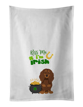 Load image into Gallery viewer, Longhair Chocolate and Tan Dachshund St. Patrick's Day White Kitchen Towel Set of 2 Dish Towels